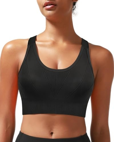 Aseniza Sports Bra Women High Impact Bras Racerback Removable Padded for Woman Gym Crop Top for Workout,Yoga,Running,Fitness(Black-M)