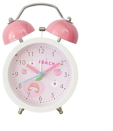 Hosrivae Sveglia silenziosa a doppia campana senza ticchettio con luce notturna per camera da letto, dormitorio e ufficio, alimentata a batteria, struttura in metallo+ABS, 13 x 7 x 4 cm (rosa)