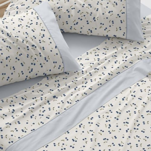 Burrito Blanco Juego de Sábanas 50% Algodón 50% Poliéster Cama 150-160 Azul