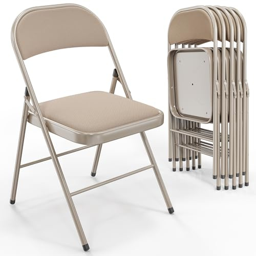 Bonnlo Lot de 6 Chaises Pliantes, Empilables et Portables, avec Structure en Fer Supportant Jusqu'à 158 kg, Idéales pour la Maison, Le Bureau, Les événements ＆ Les Fêtes (6, Kaki, Tissu)