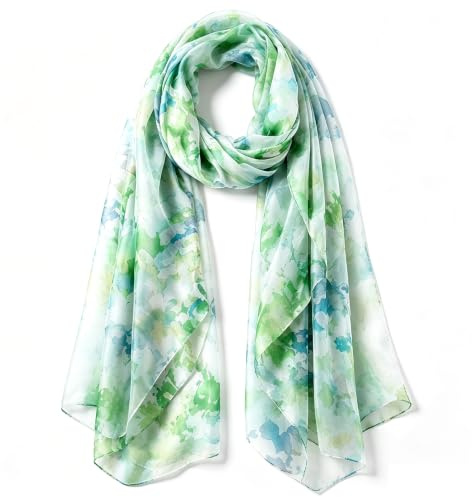 Foulard Femme 100% Soie Motif Floral Dégradé Frais Grande, 176x110cm | Écharpe Châle Ultra-Léger Respirant, Étole Chic Mariage Protection Solaire Printemps Été Automne