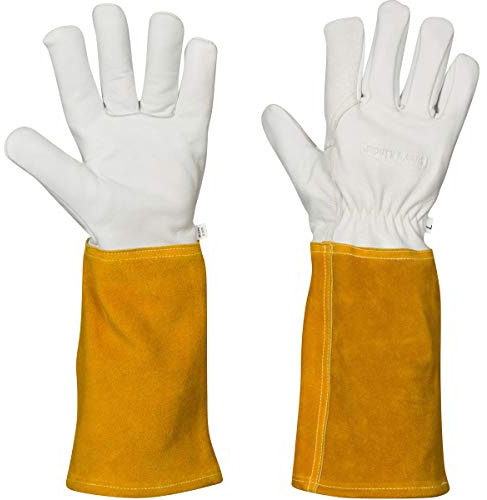 Glattol Tig Welding Gloves Large, Fireproof Heat Resistant Kevlar - For Welders, Wood Stove or Fireplace Cooking - Premium Leather (Large)