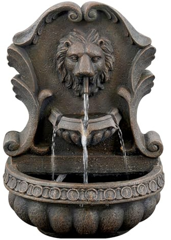 GEEZY Garden Water Feature – Lion Head Fountain with LED Lights – Mains Powered, Self-Contained, Indoor & Outdoor – Easy Setup, Relaxing & Cascading – Great for Garden, Home, Patio & Balcony Decor