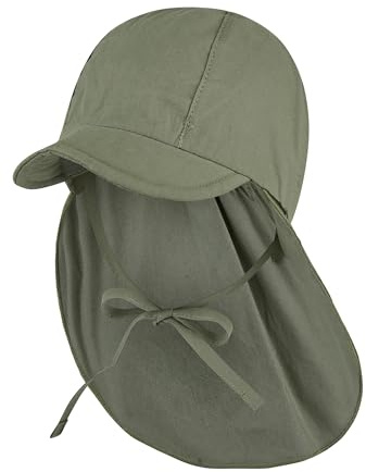 Sterntaler Schirmmütze Nacken - Unisex Baby- und Kinder Mütze mit Nackenschutz und einsteckbaren Ohrenklappen - UV-Schutz 50+ Sommermütze zum Binden - Popeline (Bio) Kopfbedeckung - mattgrün, Größe 45