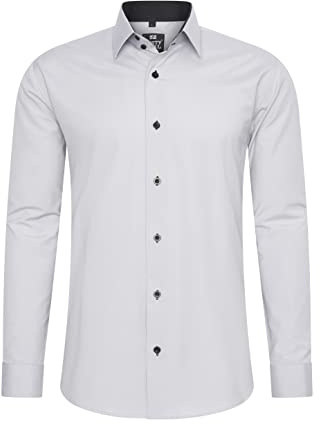 Rusty Neal-herrskjorta premium slim fit långärmad stretch kontrast skjorta affärsskjorta fritidsskjorta, Ljusgrå, 3XL
