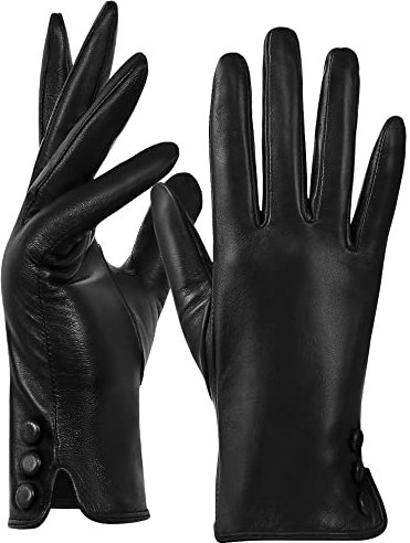 GSG SINCE 1998 Lederhandschuhe Damen Gefüttert aus Echtem Leder Touchscreen Winter Lederhandschuhe mit Gefüttert Schwarz S