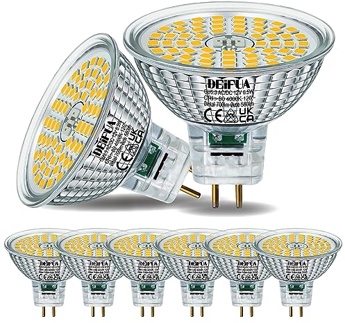 DEIFUA GU5.3 LED Neutralweiß 700 Lumen 6,5W Ersetzt 60W MR16 Halogen Glühbirne, 6er-Pack, AC/DC 12V Flimmerfrei Leuchtmittel, 4000K Strahler, 120°-Abstrahlwinkel Spot, Nicht Dimmbar Reflektor Lampen
