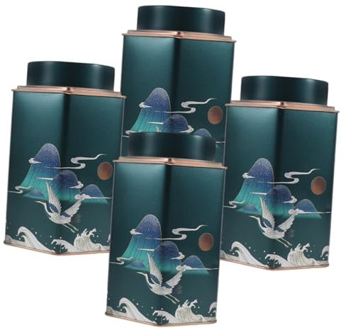 Cabilock 4 botes de cocina para té, latas de almacenamiento vacías, tarro de azúcar con tapa, lata de té, lata de té con tapas, recipiente de té con tapa, recipientes de café, hojalata, avena y café