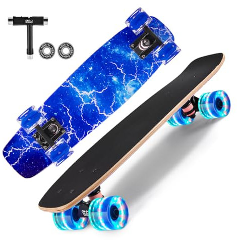 GIEEU Skateboards mit bunten blinkenden Rädern für Anfänger, Kinder, Teenager, Erwachsene, 21.8 x 6.1, komplettes Standard-Skateboards, 9 Schichten Ahorn-Deck, konkaves Skateboard (X-Lighting-DE)
