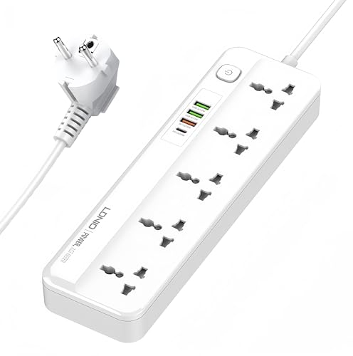 LELYFIT Steckdosenleiste Universal Mehrfachsteckdose mit Schalter,5 Universalsteckdosen,1 x 20W USB-C PD, 3 x USB-A QC-Schnellladeanschlüsse,2M Netzkabel,Mit Überspannungsschutz