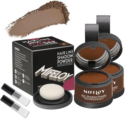 MIFELOY 2 Set Root Cover Up Powder, Medium Brown, Touch Up Hair Color for Grey, Coverage Powder for Thinning Grays Hairline, Concealer for Beard Line Eyebrow, Instantly Conceals Hair Loss
