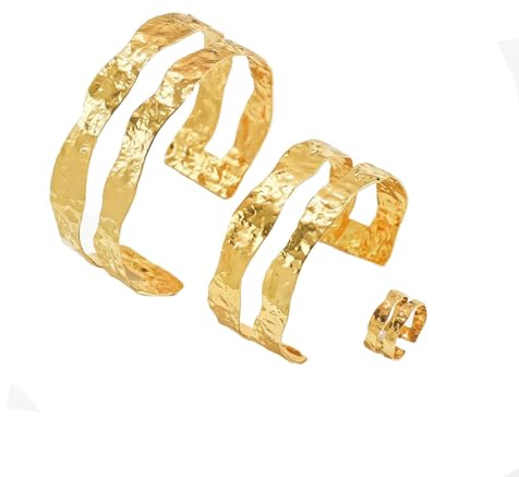 Jascatin Pulsera doble capa, anillo dorado, pulsera abierta, brazo, talla única, Metal