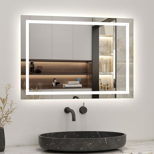 AICA Miroir LED Salle de Bain 80 x 60cm,Anti-buée + Dimmable + Mémoire