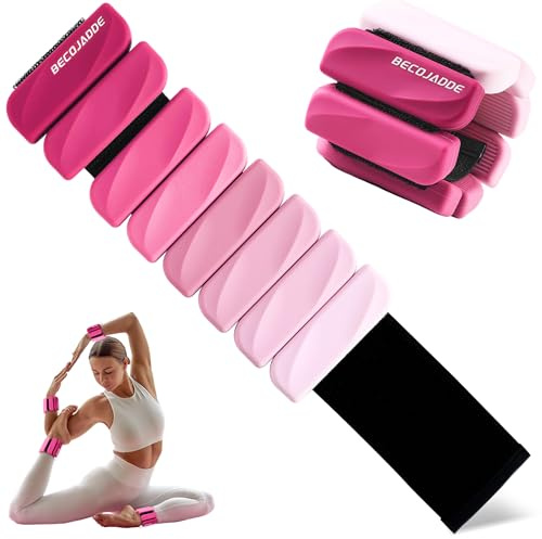 BECOJADDE Ankle Weights for Women Men Set of 2 (0.45 Kg Each) Adjustable Wrist Weights Bracelet for Home Gym Weighted Wristbands Leg Arm Weights for Walking Swimming Pilates Yoga Gradient Pink