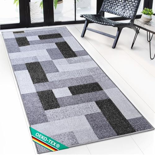 Floordirekt Teppich Läufer New York - Teppichläufer auf Maß - Meterware, Flurteppich, Küchenläufer, Teppich für Küche, Flur & Wohnzimmer Anthrazit (80 x 150 cm)