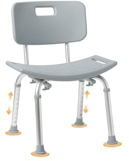 Caring Bath Chair for Seniors, Shower Seat with Back, Suction Feet, Non-Slip Adjustable Height Shower Bench for Elderly, Disabled, 400 lb Weight Capacity, Gray Bathroom Stool for Tub or Shower