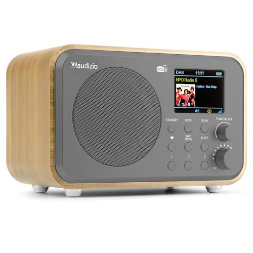 Audizio Milan Dab+ Radio Bluetooth portátil – Radio Digital Dab FM con batería Recargable, Pantalla a Color, Despertador, Salida Auriculares, 40 emisoras y Potencia 30 W - Color bambú