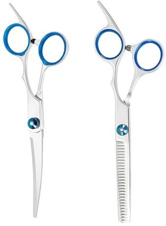 2 Pcs Pet Grooming Scissors, Dog Grooming Scissors, Thinning Scissors Dog Grooming, Pet Hair Trimmer, with a Blue Nut for Adjusting Tension, Suitable for Dogs, Cats and Other Animals (Blue)