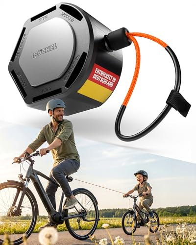 Büchel Corda di traino per bicicletta fino a 120 kg – 2,20 m corda di traino per bambini, con linguetta di estrazione e protezione all'abrasione – Robusto moschettone e 3 montabile, per biciclette per