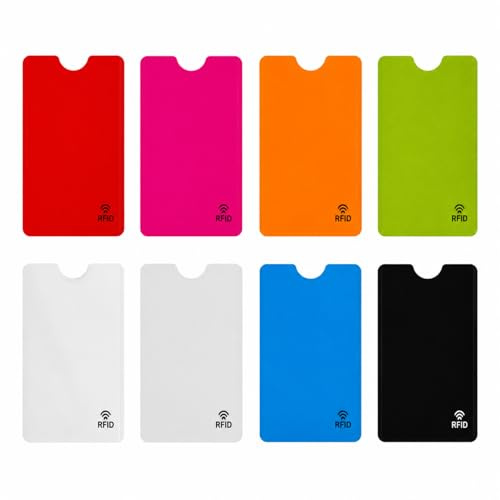 Sylalxeba Lote de 8 Fundas Protectoras RFID Anti-Robo de Datos, Estuches para Tarjetas bancarias y sin Contacto, 8 Colores Diferentes (Negro, Blanco, Azul, Plata, Verde, Rojo, Morado, Naranja)