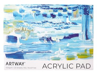 Artway A4 Acrylic Pad, 20 Sheets, 400gsm, Pre-Primed Canvas-Feel Paper | For Acrylic Painting, Mixed Media & Oil Studies, Gummed Tear-Out, Acid-Free