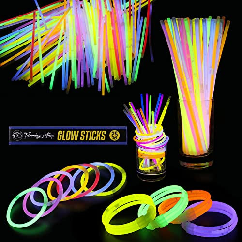 Confezione da 100 bastoncini luminosi per feste con connettori Trimming Shop - Bastoncini luminosi multicolor per adulti - Crea catene al neon, braccialetti luminosi, occhiali e fasce per capelli