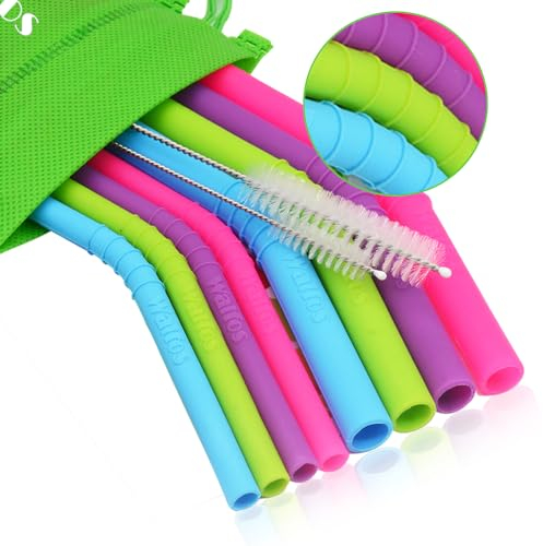 Walfos Reusable Silicone Straw - 2 Size Flexible Drinking Bendy Straws for Smoothies/20 & 30 oz Tumblers, BPA Free (4 Wide Straws + 4 Regular Straw + 2 Cleaning Brushes Excluding storage bag）