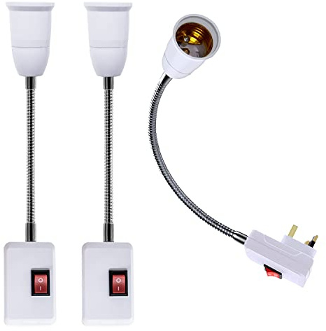 Flexible E27 Lamp Holder, 3PCS Plug in Wall Lights, Extension Bulb Adapter with On/Off Switch,E27 Bulb Holder with 15CM Gooseneck, 360° Adujstable Wall Lamp with Plug in Lights Converter for Hallway