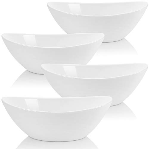 Lawei 4 Pack 9 Porcelain Serving Bowls, 36 Oz Oval Ceramic Mixing Bowls, Large Serving Dishes for Salads, Spaghetti, Dessert, Veggie, Potatoes and Fruits, Side Dishes, Microwave & Dishwasher Safe