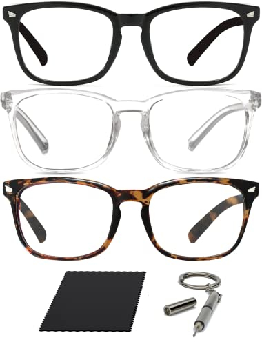 Riccardo Materossi® - Premium 99.9% Blue Light Blocking Glasses (380-410nm) - Reduce Headaches and Improve Sleep - UK Brand ([3 Pack] 3 Square Frames)