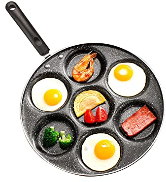 Cyrank Spiegeleipfanne, Pancake Pfanne Ø30cm, Eierpfanne, Crepe Pfanne, Pfannkuchenpfanne Induktion, 7 Loch Antihaft Pfanne, Mini Form Maker Eierpfanne Für Pancakes, Spiegeleipfanne für Gasherd