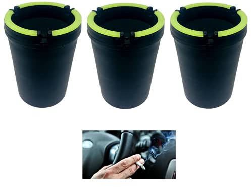 (3 Pack Jumbo) Glow in the Dark Butt Bucket Ashtray Cigarette Cup Car Ash Holder Portable Truck Home Office Black