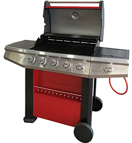 Dmora Barbecue gaz 4 feux + 1 côté, couleur rouge, 156 x 58 x h121 cm
