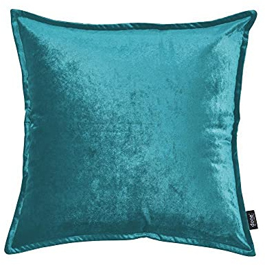 DONE Glam Kissenhülle Aqua 65x65cm glamouröser Samt Handarbeit Metallic-Effekt schick umlaufende Steppnaht weich Reisverschluss 100% Polyester