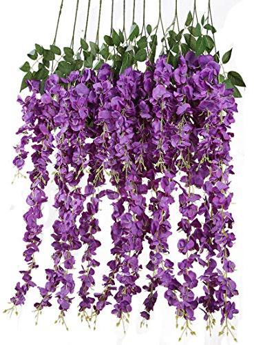 Veryhome 6 stycken/sats, 110 cm/styck, konstgjorda blommor, falska Wisteria, vinsidenblomma för bröllopsdekorationer, hemträdgård, festdekor (lila)