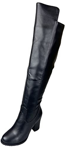 Bviennic Femmes Hommes Bloc Stylish Cuissarde Bottes De Cheval Hiver Warm Soirée Talons Hauts Fête Robe Fermeture Éclair Boots Mode Noir Taille 44 EU-46Cn