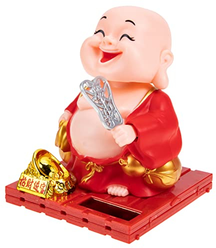 Cabilock Buddha Statue Solar Auto Wackelfigur Buddha Mönch Skulptur Dekofigur Feng Shui Deko Reichtum Glücksbringer Ornament für Zuhasue Büro Wohnzimmer Auto Armaturenbrett Dekoration