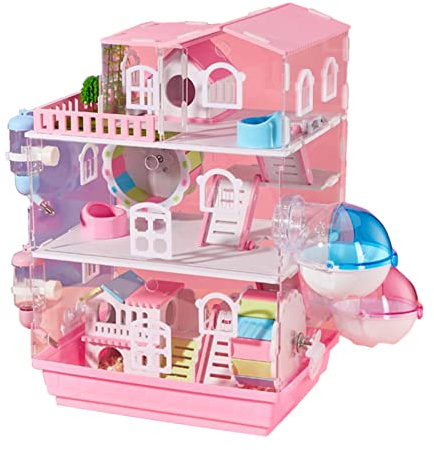 xixi-home Cage pour Hamster Cage pour Hamster Nain Syrien Habitats pour Petits Animaux à 3 Niveaux Cages pour Hamster en Acrylique entièrement Transparentes avec de Jouets (Arrivé en Une Semaine)