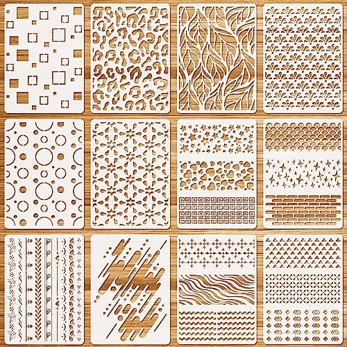 OOTSR 12 Stück Schablonen Wandgestaltung Set, A4-Format Zeichnung Malschablonen DIY Schablonen, Kunststoff Vorlagen für Scrapbooking Holz Boden Möbel Fliesen Leinwand Deko
