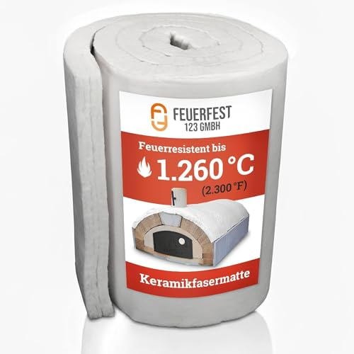 Feuerfest 123 - Tapis en fibres céramiques 165 x 61 x 2,5 cm, isolation haute température, couverture en fibres céramiques pour cheminées et poêles, résistante à la chaleur jusqu'à 1260 °C