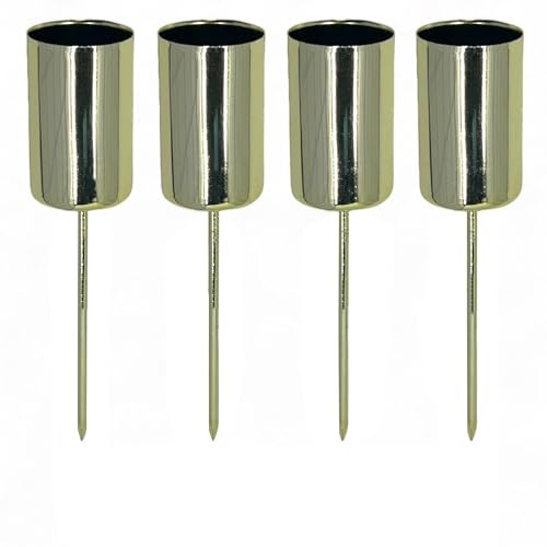 MIJOMA Pack of 4 Stylish Advent Candle Holders with Metal Pin - Taper Candle Holders Candle Plugs for the Perfect Advent Wreath and Advent Arrangement for Christmas (Gold, Diameter 2.5 cm - 9 cm)