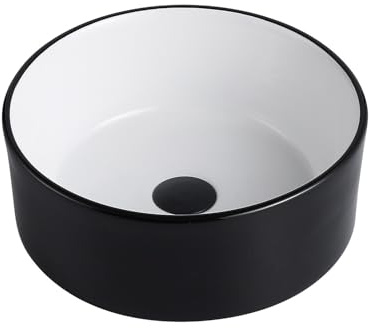 Vente-unique - Vasque à poser ronde en céramique - Bicolore noir et blanc - 36 cm - KANELLE II
