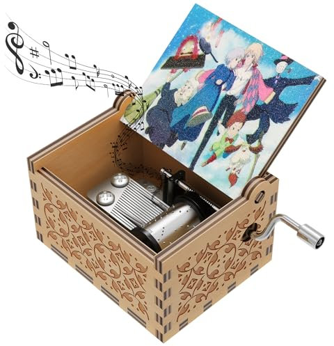 HLZK Carillon musicale con manovella, in legno intagliato anticato, motivo Sophie, per compleanno, Natale/Capodanno (stile legno, C), HL-06