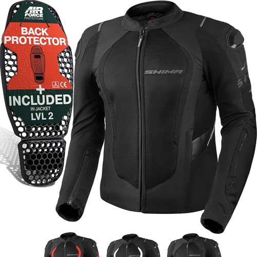 SHIMA MeshPro 2.0 Motorrad Jacke Herren mit Protektoren AirForce Rückenprotektor Motorradjacke Sommer Schulter Protektor Ellbogen Textiljacke Schutzjacken Protektorenjacke Stadt (Männer, Schwarz, XL)
