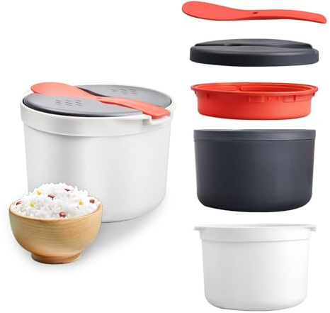 Les-Theresa 2L 2-Layer Microwave Rice Cooker Steamer Maker Steamer Set With Rice Scoop Microwave Steam Pot For Pasta, Potatoes, Vegetables