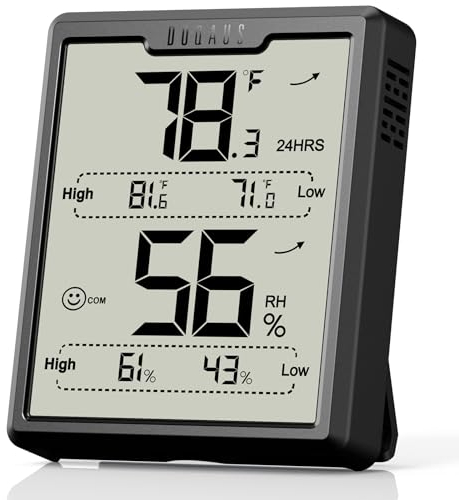 DOQAUS Termómetro habitación higrómetro, Medidor de Humedad con pantalla LCD grande, 5s Respuesta Rápida, monitor de temperatura humedad con registros Max y Min, para dormitorio, habitación bebé-Negro