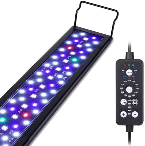 hygger Akvarium LED-belysning, 36 W full spektrum akvarium belysning, 24/7 akvarium lampa fisktankljus med 9 flera färger och 10 justerbara ljusnivåer för 90–102 cm färskvattentankar