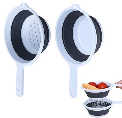 Gurxi 2 Stück Faltbarer Seiher Sieb Nudelsieb Küchensieb Faltsieb Camping, Salatsieb Silikonfilterkörbe Abwaschschüssel Mit Griff für Nudeln, Obst, Gemüse - Weiß
