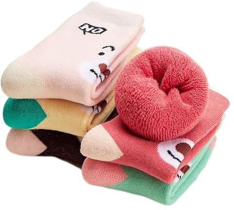 Alxad Calcetines Térmicos de Invierno para Niñas y Niños - Calientes de Algodón, Divertidos con Animales - 1-12 Años, 5 Pares