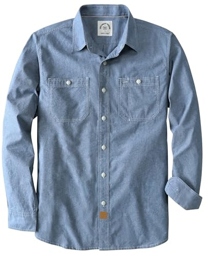 Dubinik® Chambray skjorta herr 2 bröstfickor bomull långärmad button down komfort fritid arbete normal passform, Ljusblå, XXL